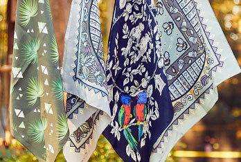 Extreme Silk Scarf Bandana 53 x 53 / Botanical Life-Khaki Green