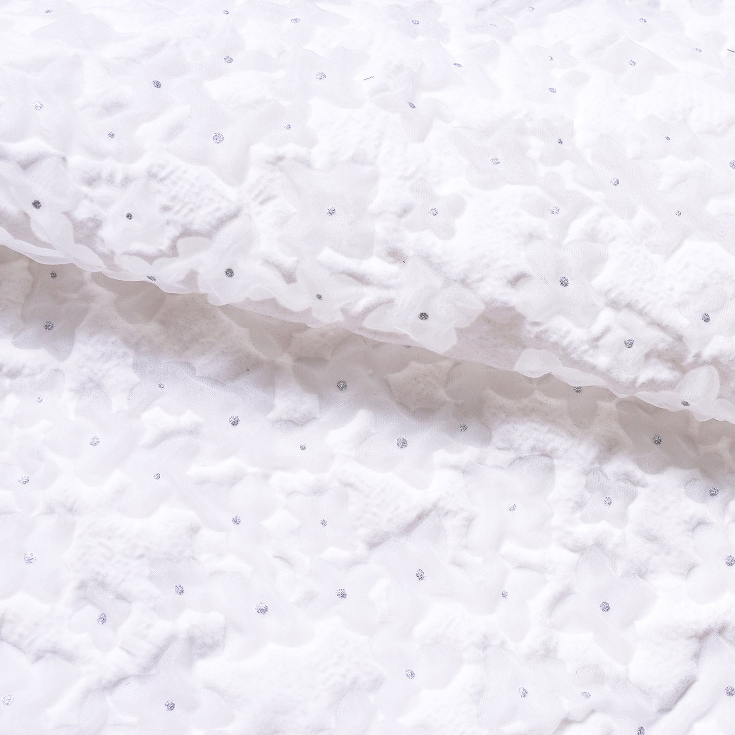 Polyester organdy shrink flocky glitter processing cherry blossom pattern white