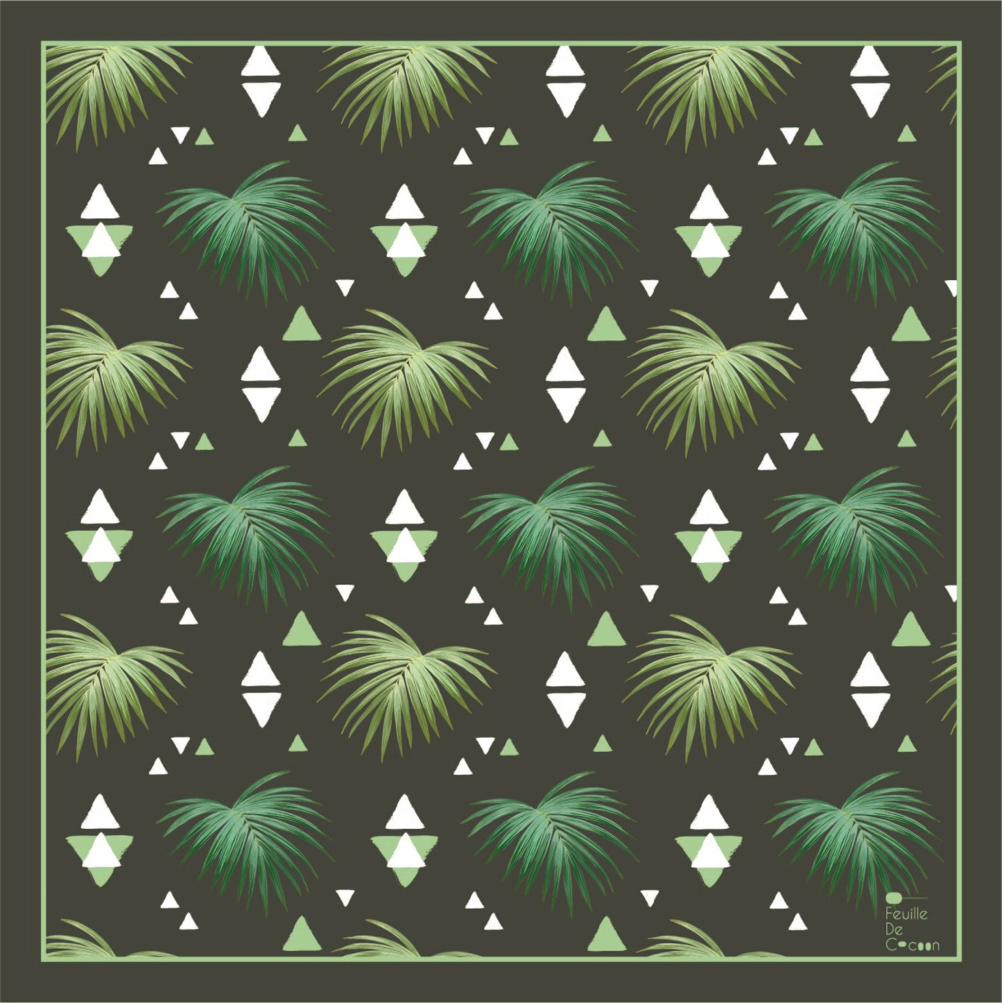 Extreme Silk Scarf Bandana 53 x 53 / Botanical Life-Khaki Green