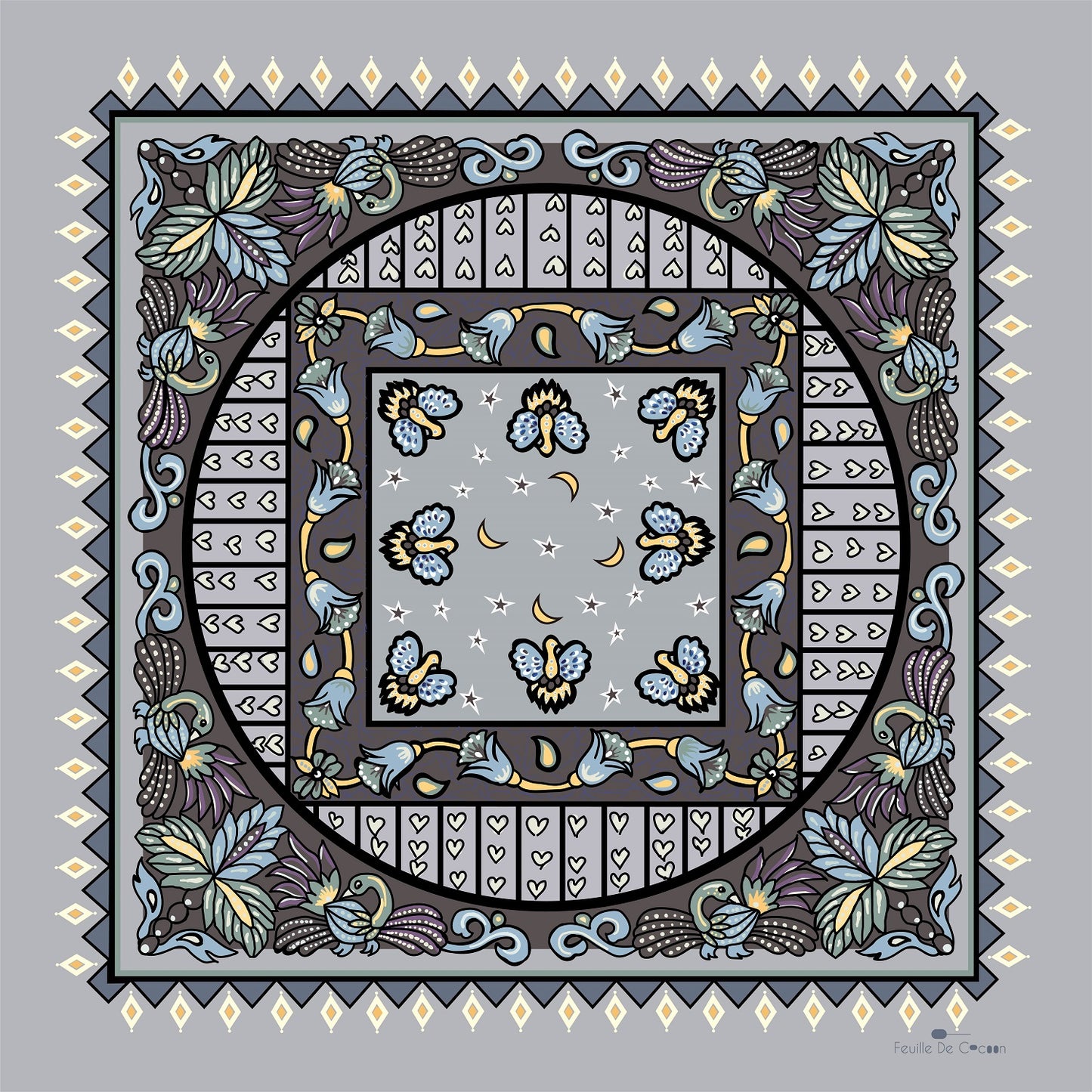 Extreme Silk Scarf Bandana 53 x 53 / Bright Day-Gray