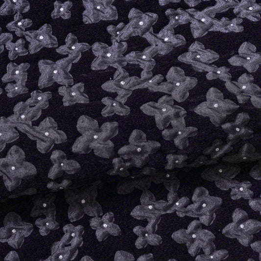Polyester organdy shrink flocky glitter processing cherry blossom pattern Black
