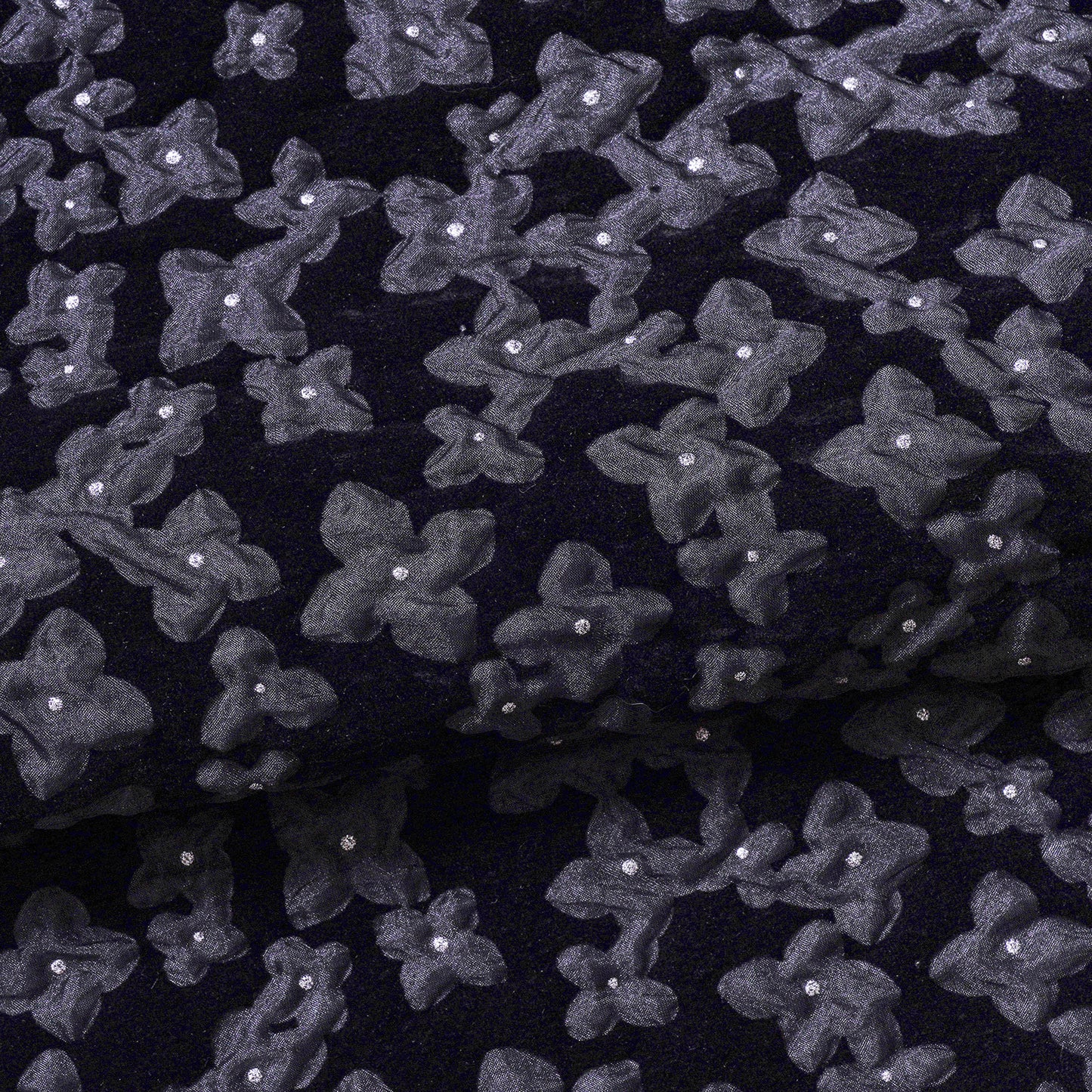 Polyester organdy shrink flocky glitter processing cherry blossom pattern Black